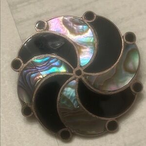 VINTAGE TAXCO ABALONE & AGATE ROUNDEL BROOCH PENDANT
